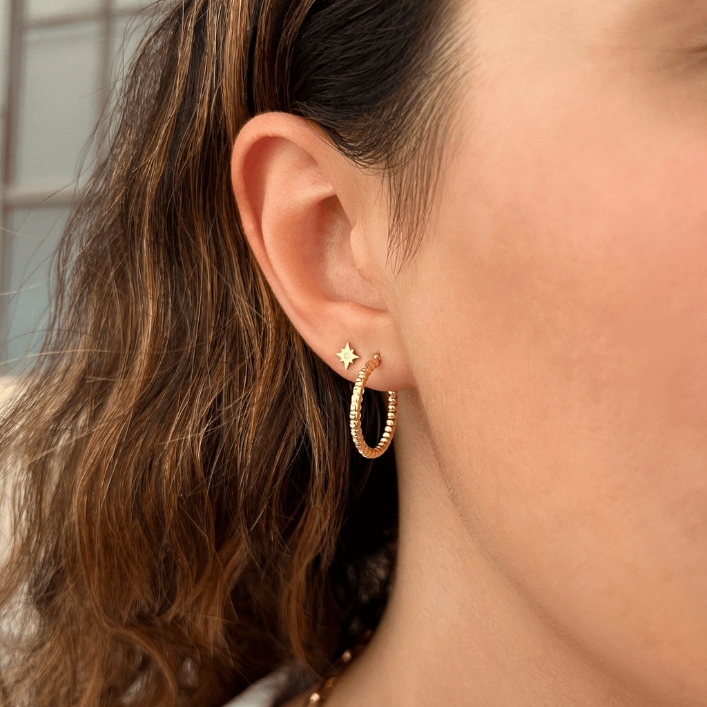 Diamond Cut Bead Hoop Earrings X69509
