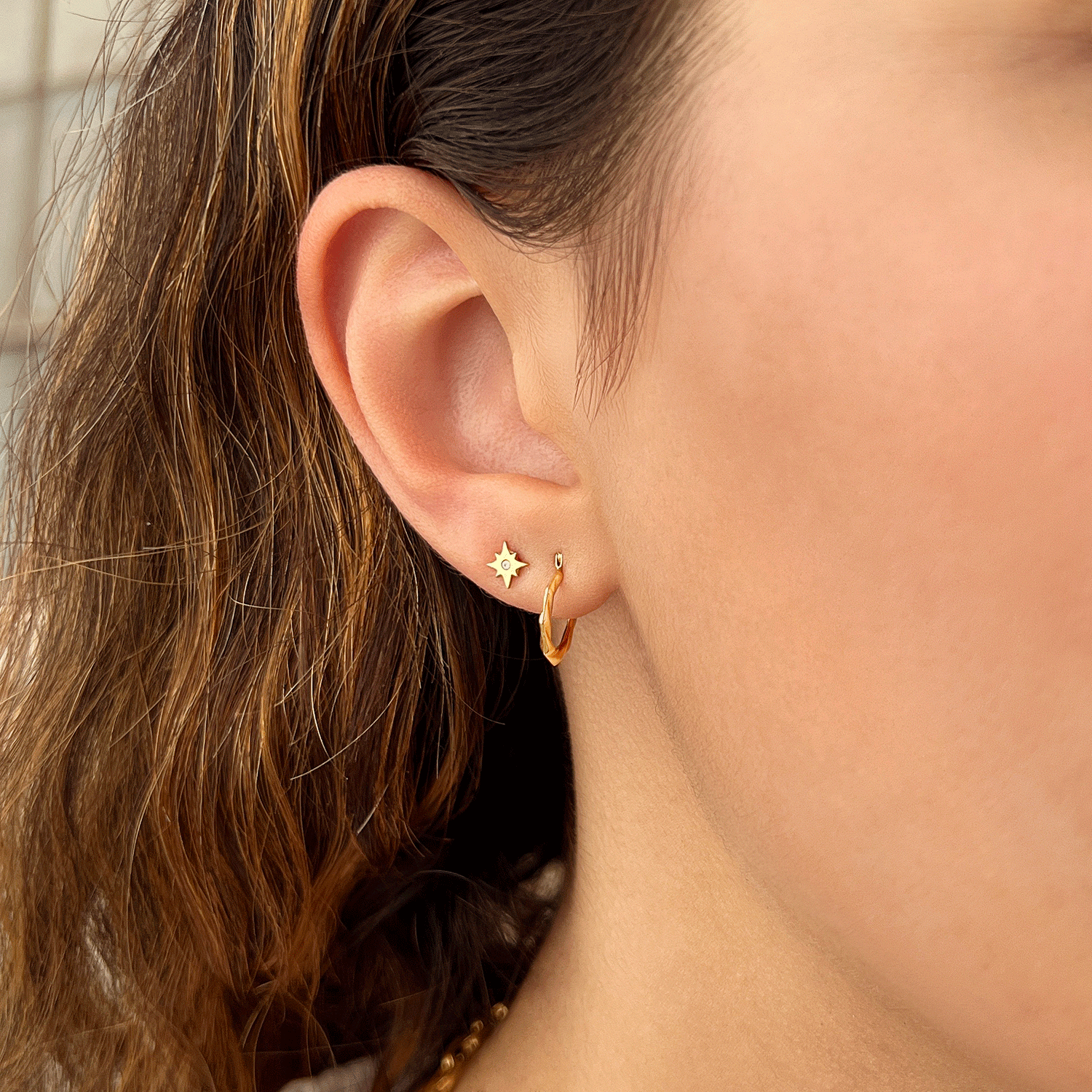 Tiny Hex Hoop Earrings R40934