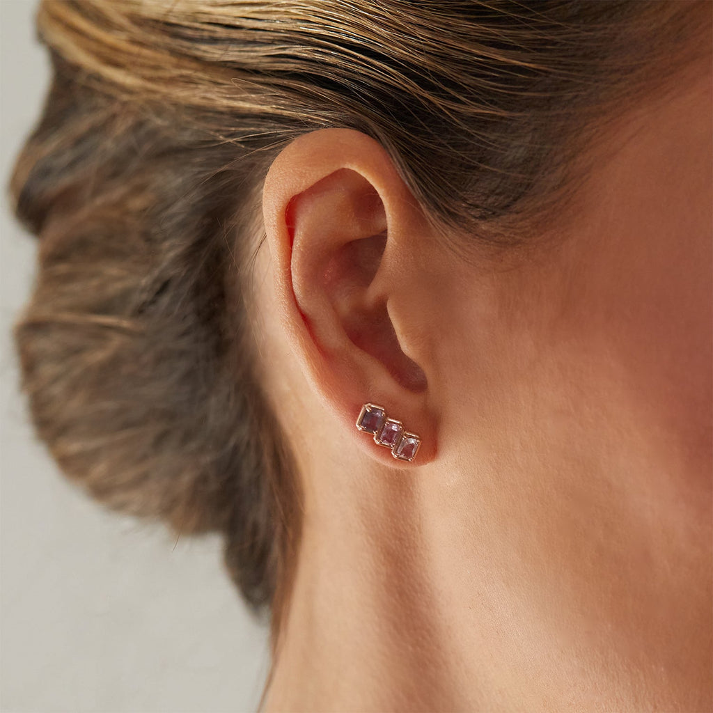Emerald Cut Blue Sapphire Trio Earrings L2263