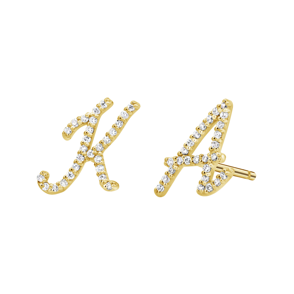 Diamond Pave Script Letter Stud Q84673
