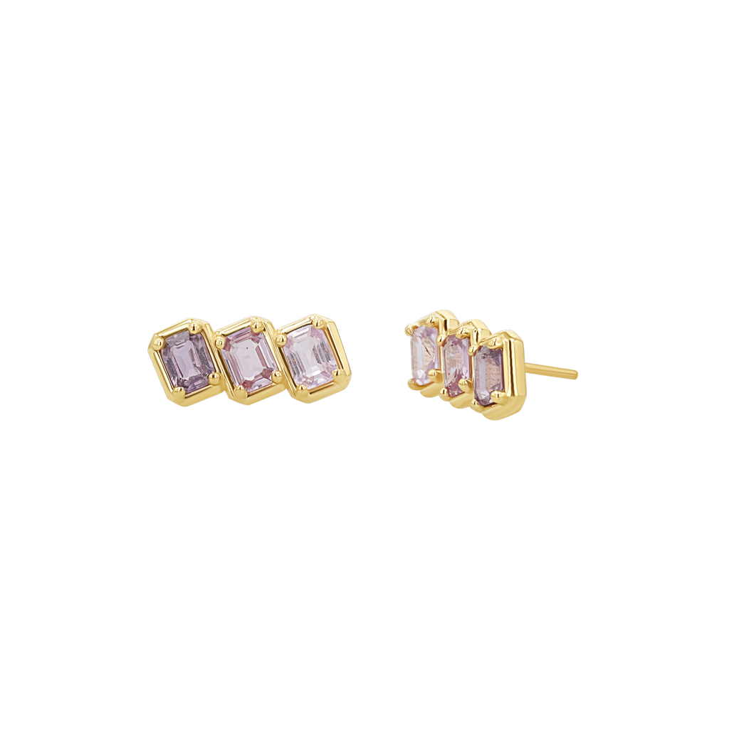 Emerald Cut Pink Ombré Sapphire Earrings C910