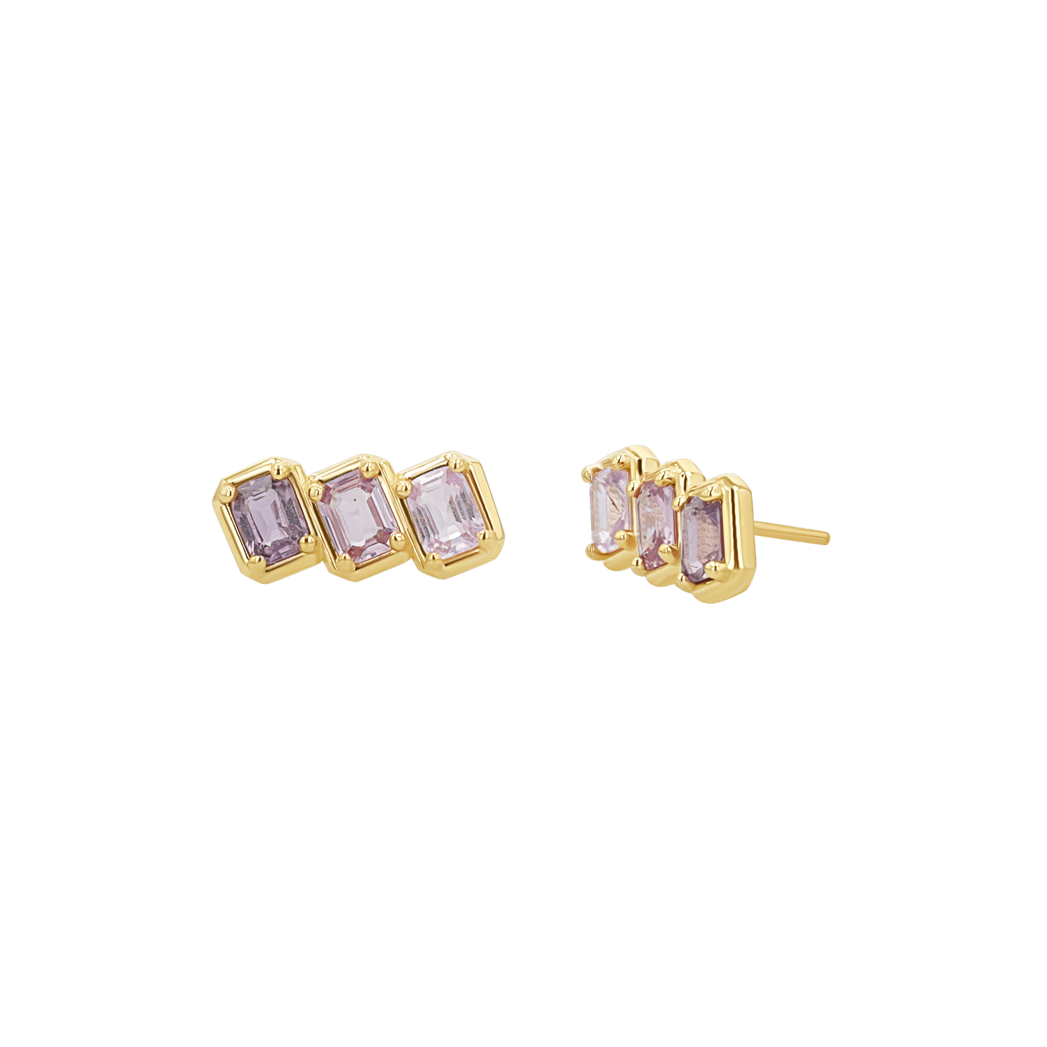 Emerald Cut Pink Ombré Sapphire Earrings C910