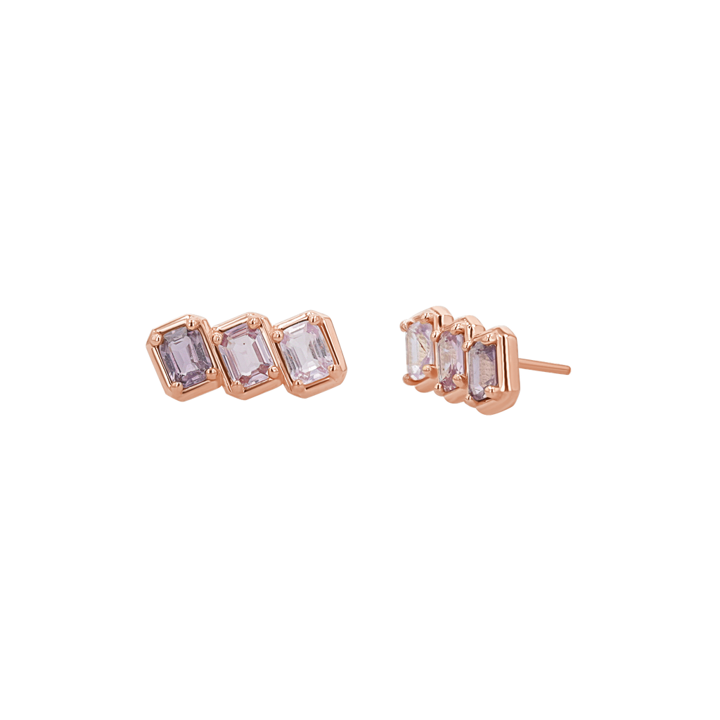 Emerald Cut Pink Ombré Sapphire Earrings C910