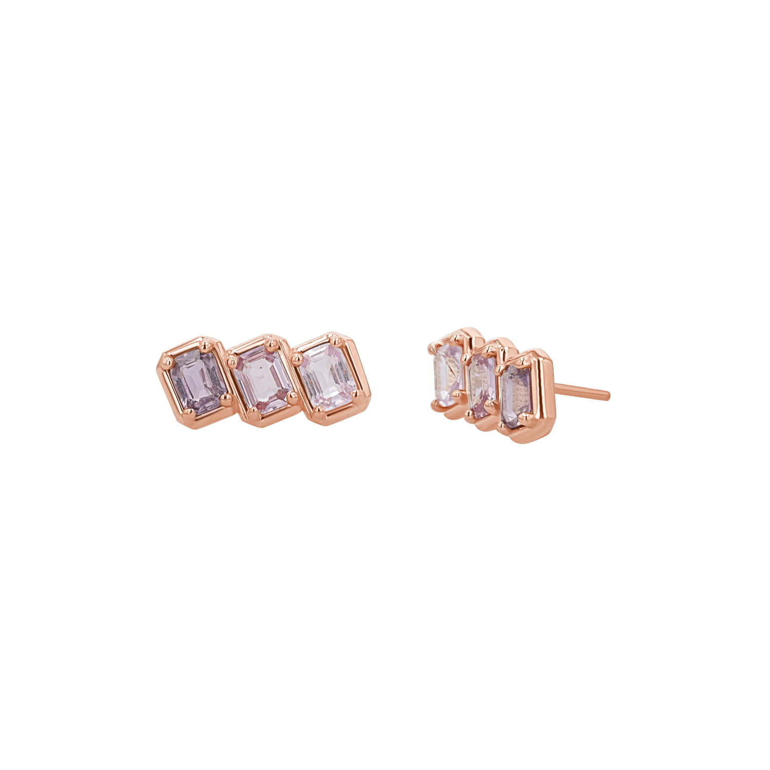 Emerald Cut Pink Ombré Sapphire Earrings C910
