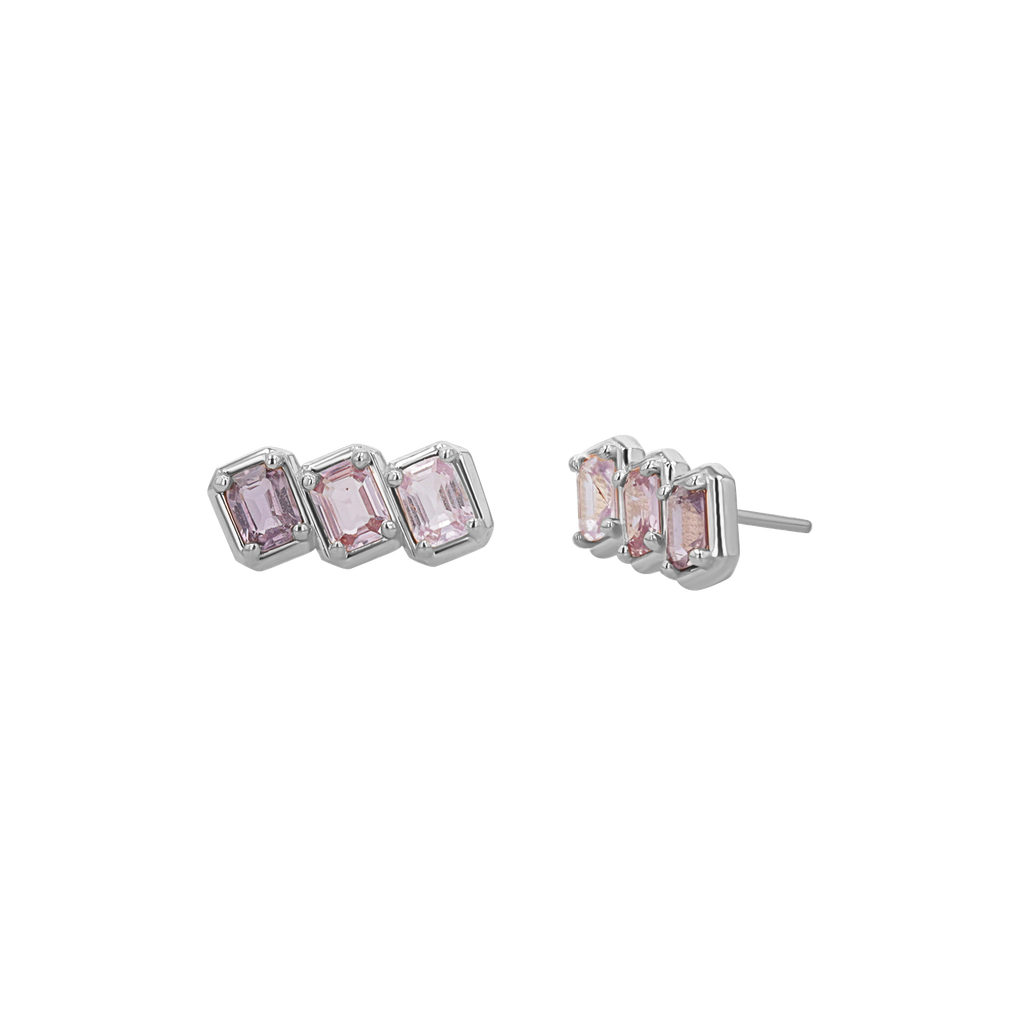 Emerald Cut Pink Ombré Sapphire Earrings C910