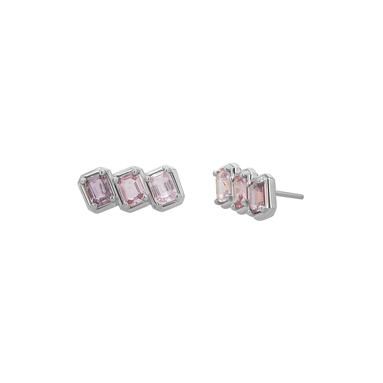 Emerald Cut Pink Ombré Sapphire Earrings C910