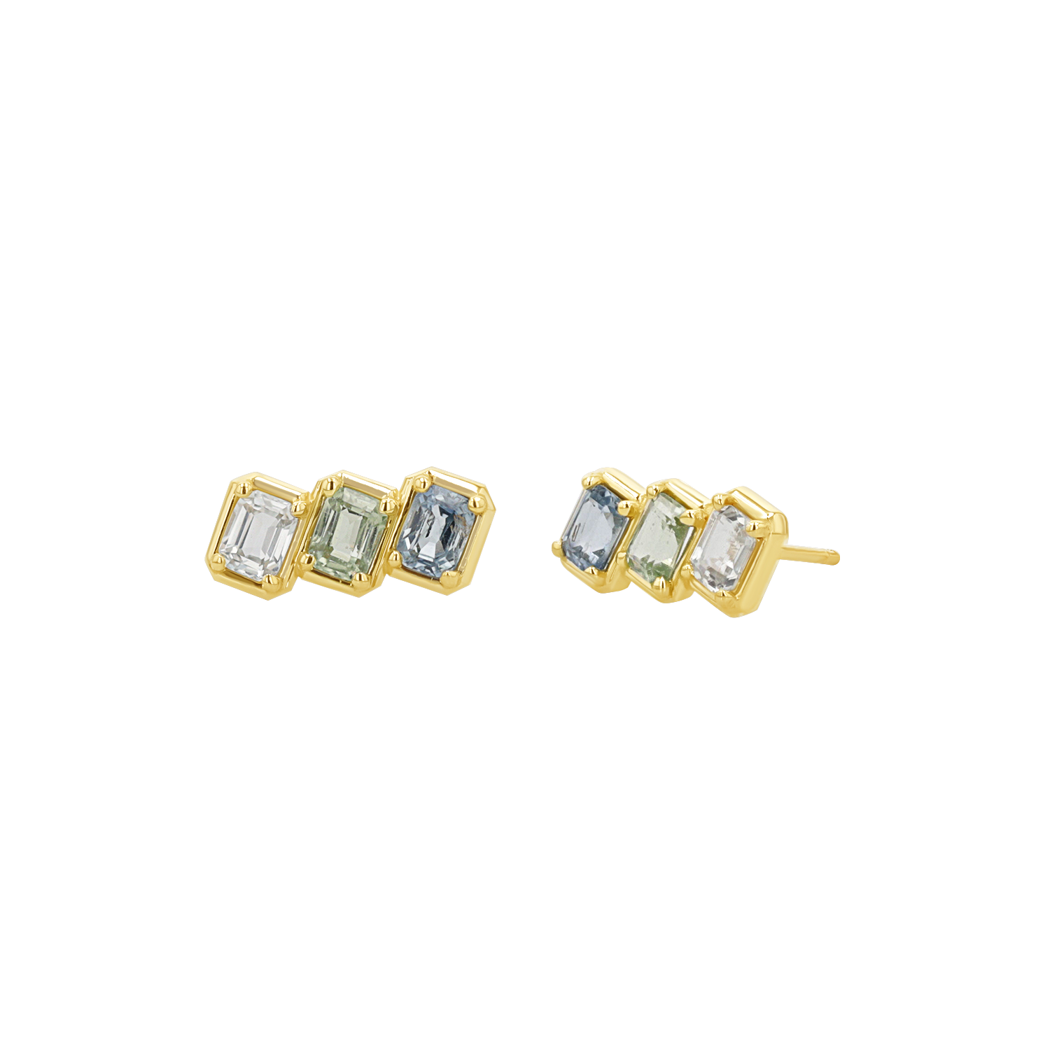Emerald Cut Blue Sapphire Trio Earrings L2263