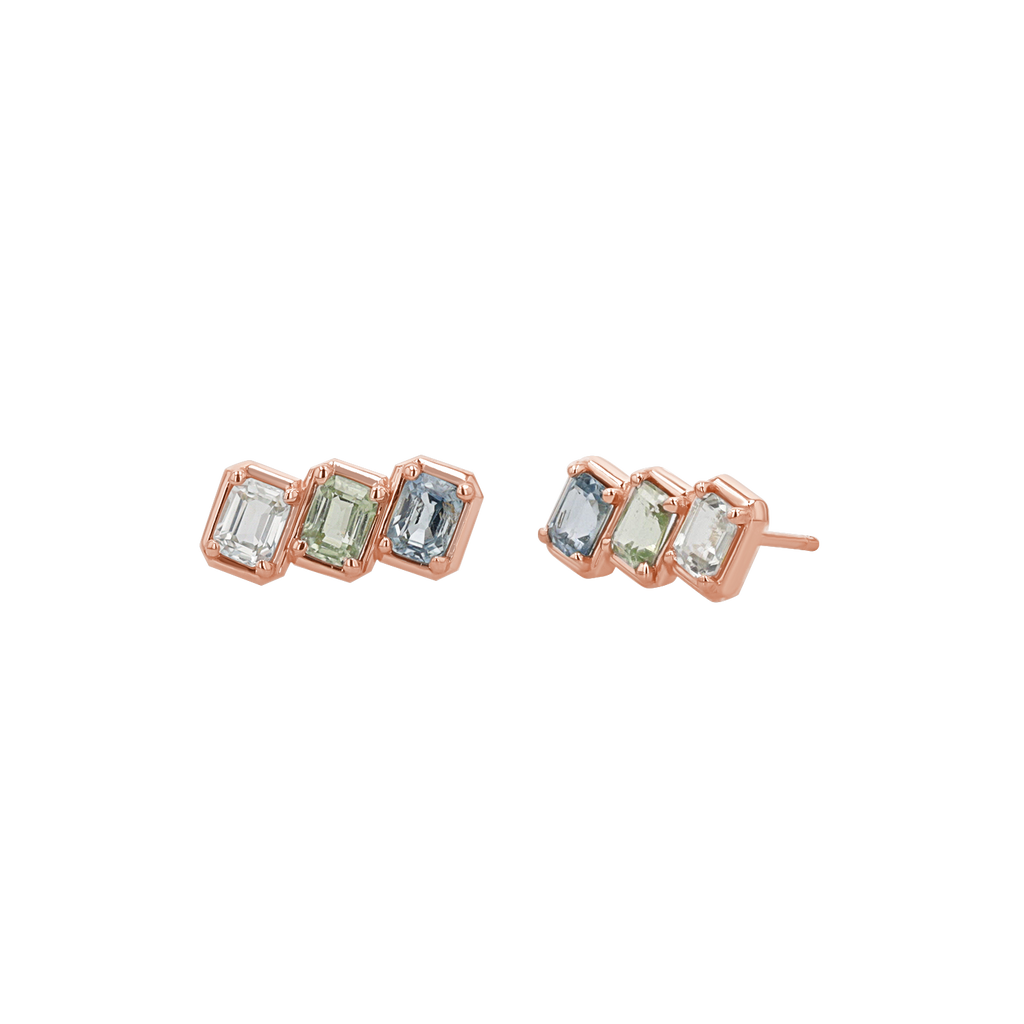 Emerald Cut Blue Sapphire Trio Earrings L2263