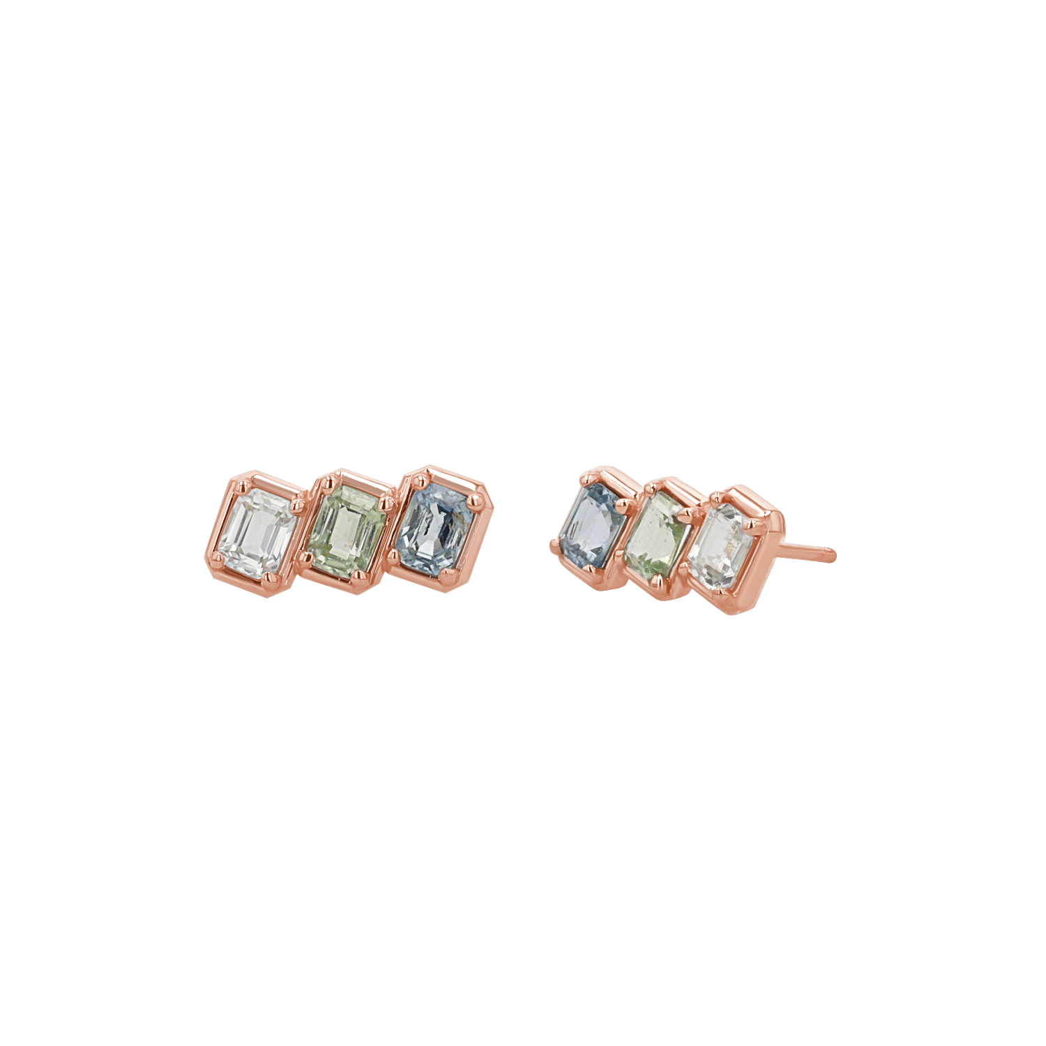 Emerald Cut Blue Sapphire Trio Earrings L2263