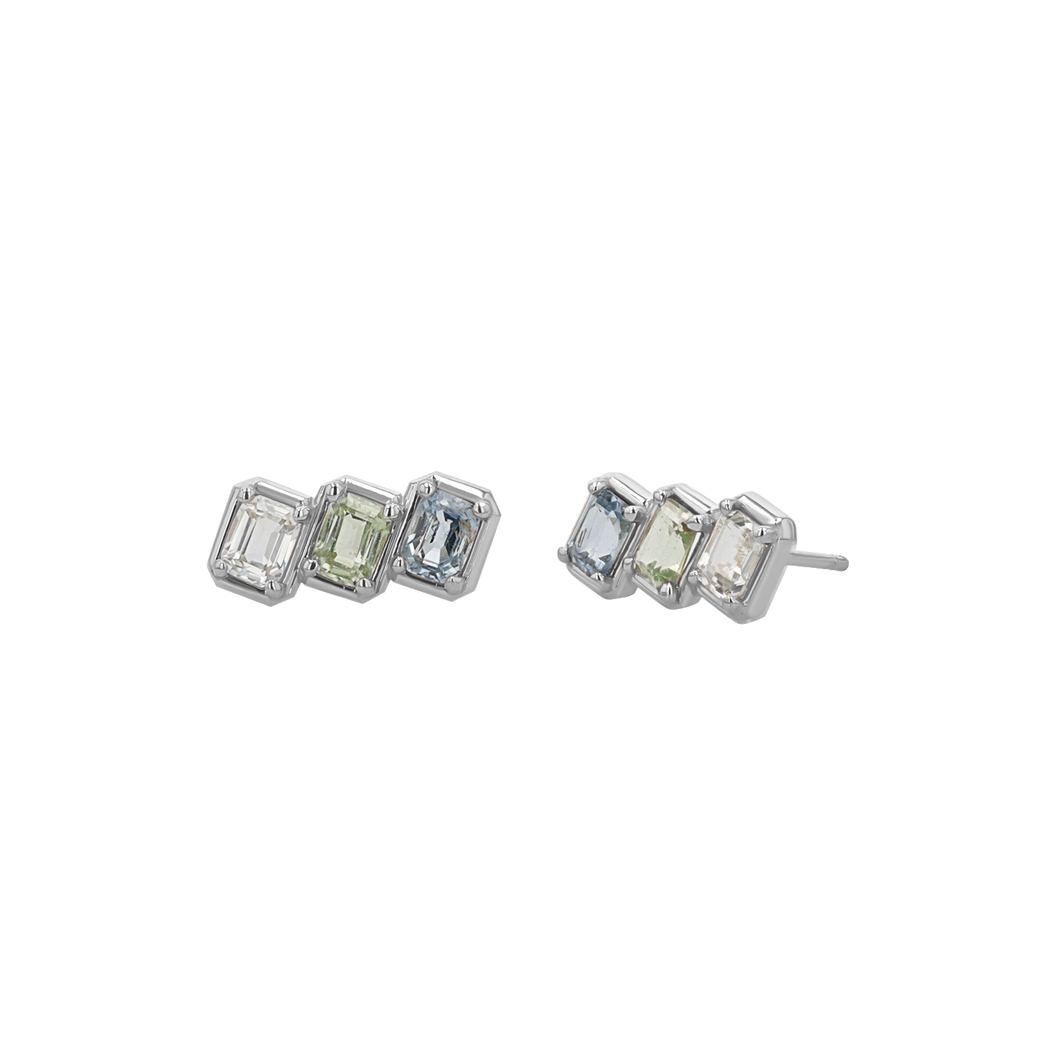 Emerald Cut Blue Sapphire Trio Earrings L2263