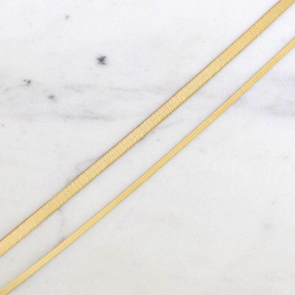 14K Gold Thin Herringbone Necklace 3mm G89022